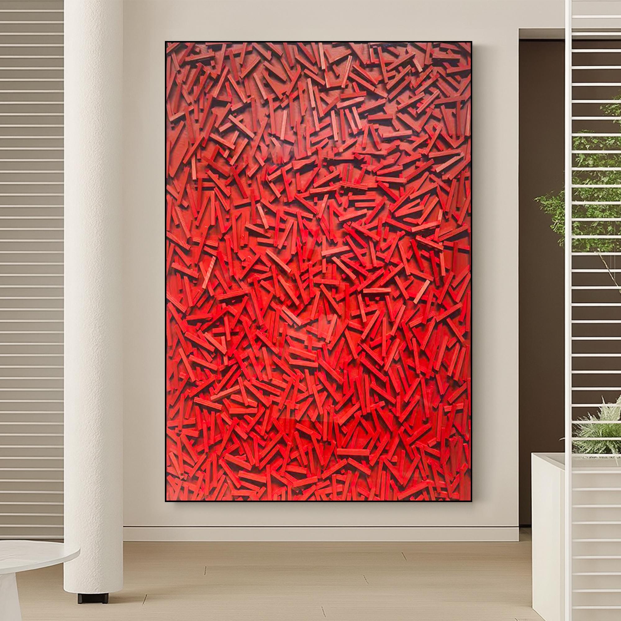Original Red Abstract Textured Oil Painting on Canvas | Modern Geometric Wall Art for Living Room Decor | Bold Handmade Statement Artwork