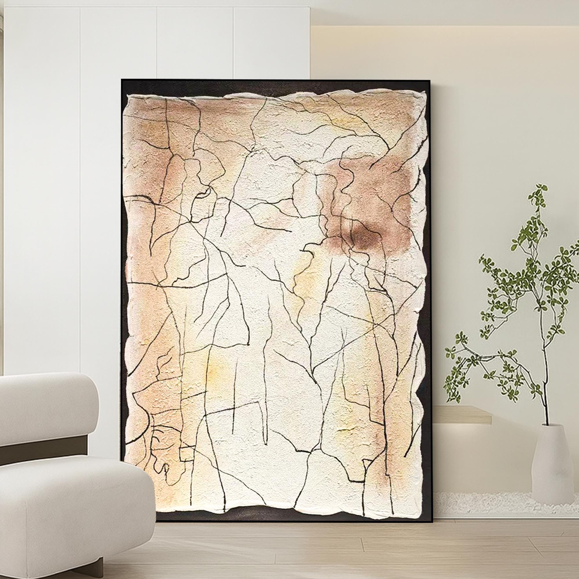 Textured Abstract Wall Art in Neutral Tones | Handmade Organic Crackle Painting on Canvas | Modern Minimalist Earthy Decor for Living Space