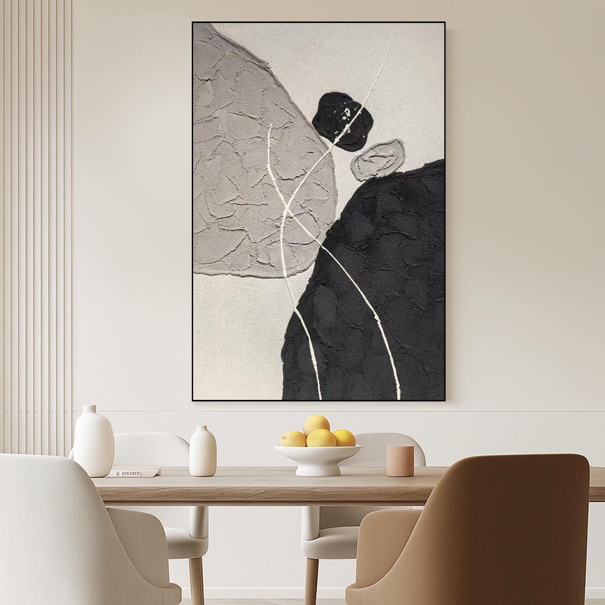 Minimalist Textured Neutral Abstract Oil Painting on Canvas | Modern Gray and Black Wall Art for Bedroom or Office | Handmade Original Decor