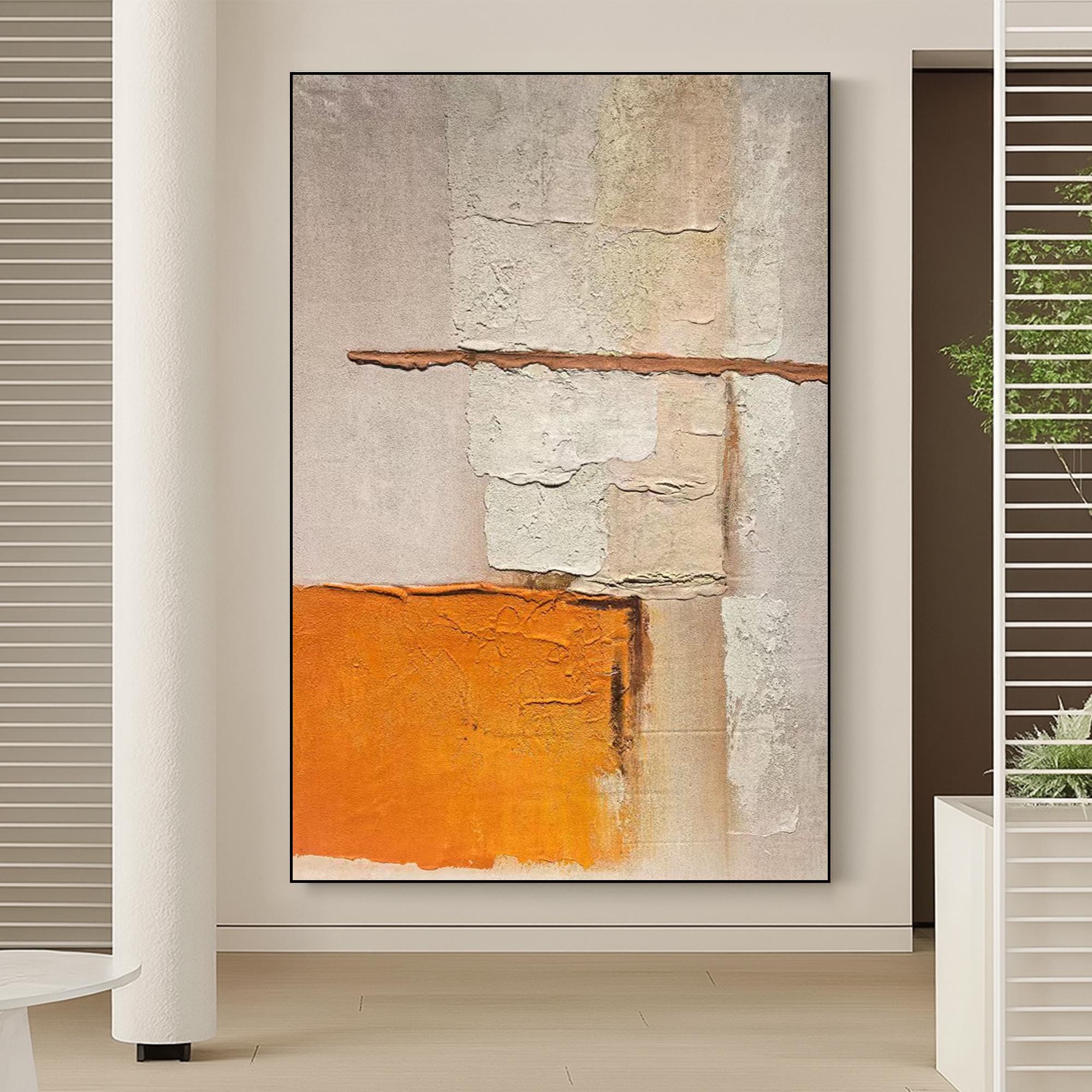Textured Abstract Wall Art Original Oil Painting | Modern Neutral Orange Canvas Art | Minimalist Rough Texture Painting for Home Decor
