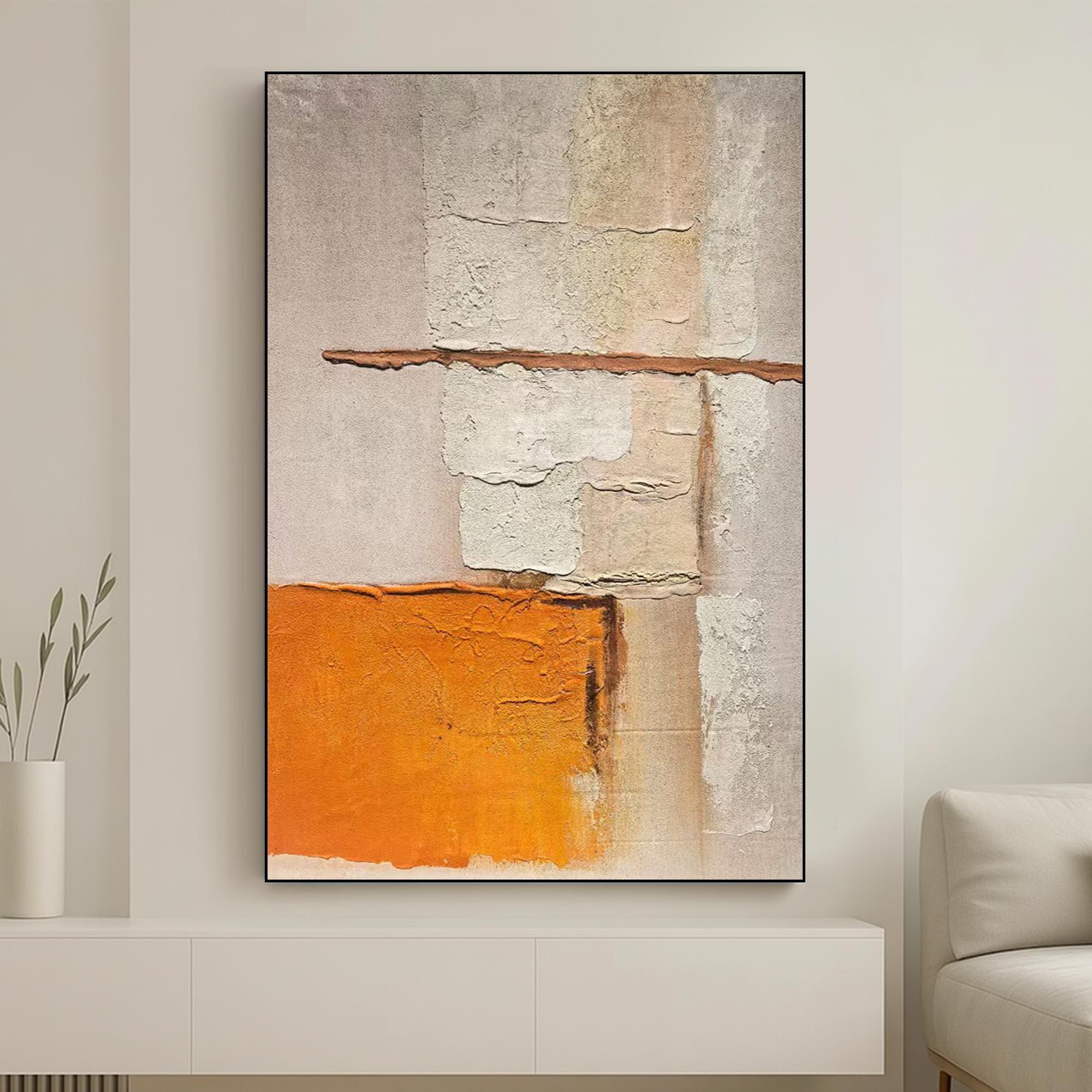 Textured Abstract Wall Art Original Oil Painting | Modern Neutral Orange Canvas Art | Minimalist Rough Texture Painting for Home Decor