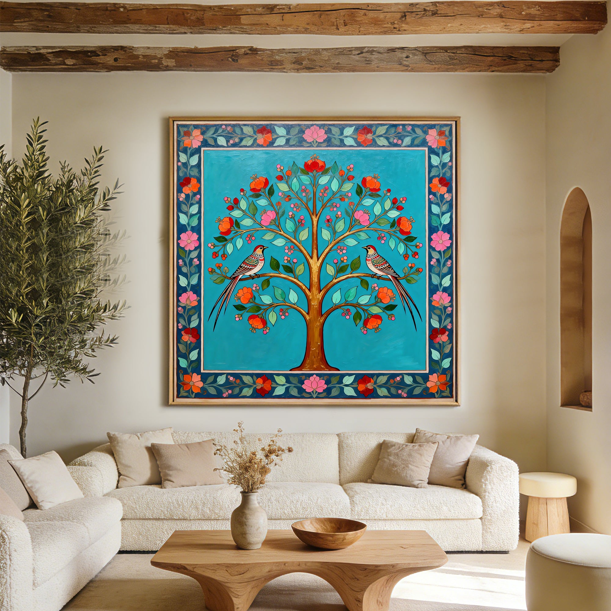 Original Tree of Life Persian Folk Art Oil Painting