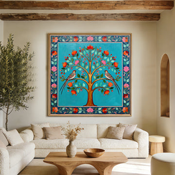Original Tree of Life Persian Folk Art Oil Painting