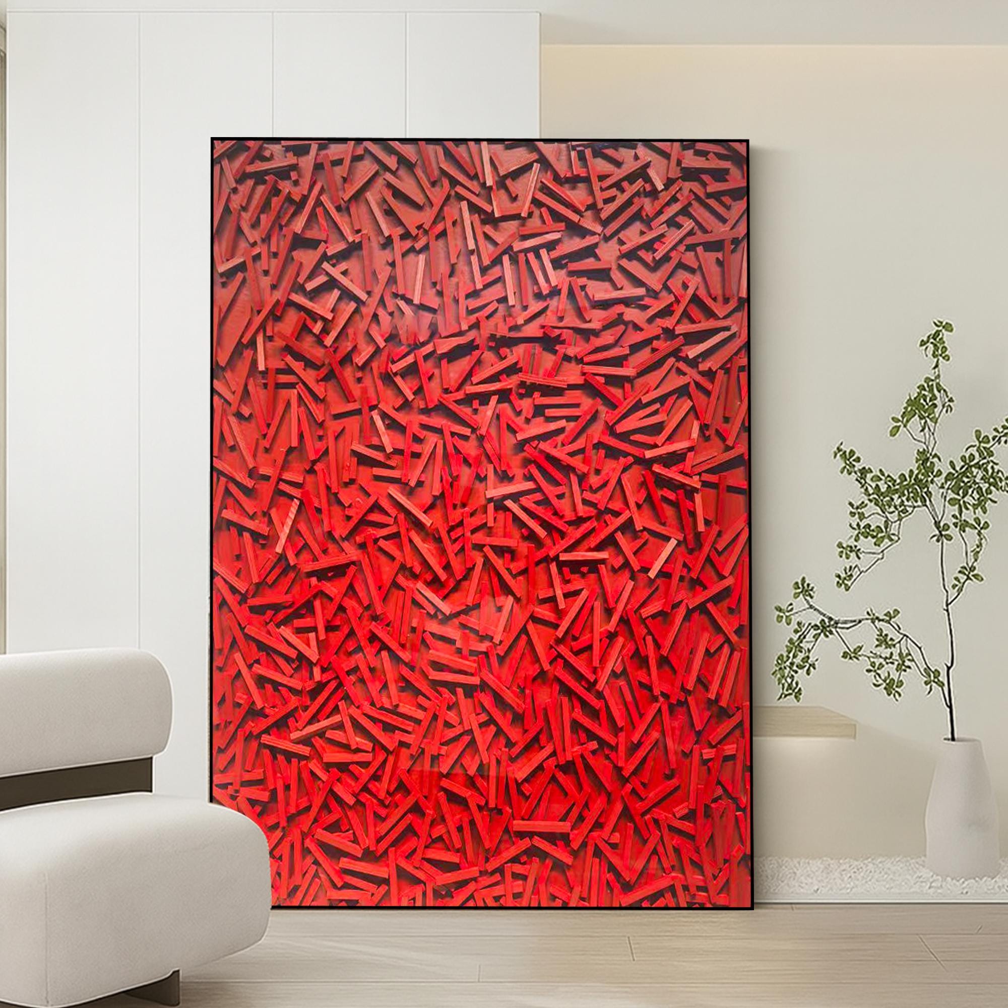 Original Red Abstract Textured Oil Painting on Canvas | Modern Geometric Wall Art for Living Room Decor | Bold Handmade Statement Artwork