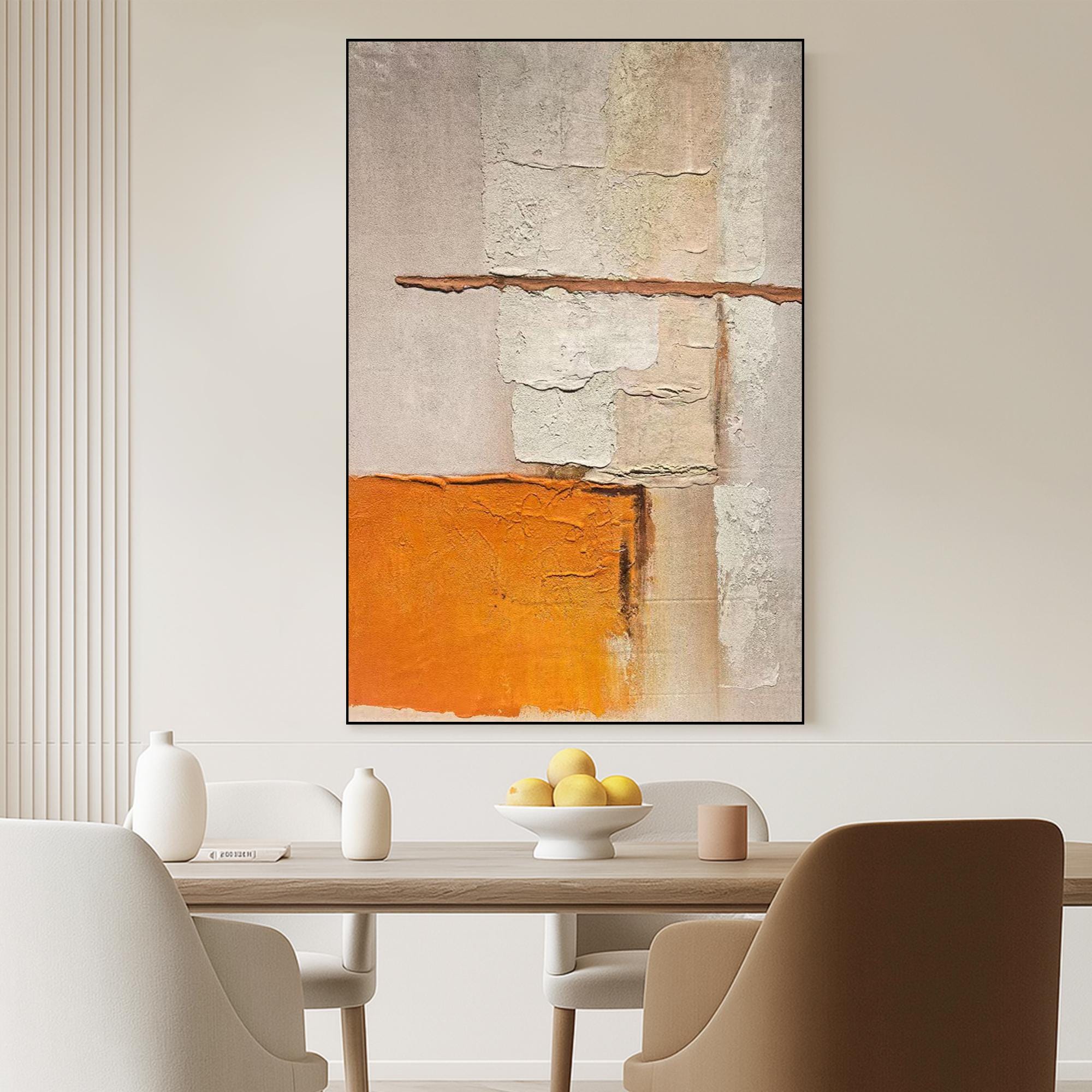 Textured Abstract Wall Art Original Oil Painting | Modern Neutral Orange Canvas Art | Minimalist Rough Texture Painting for Home Decor