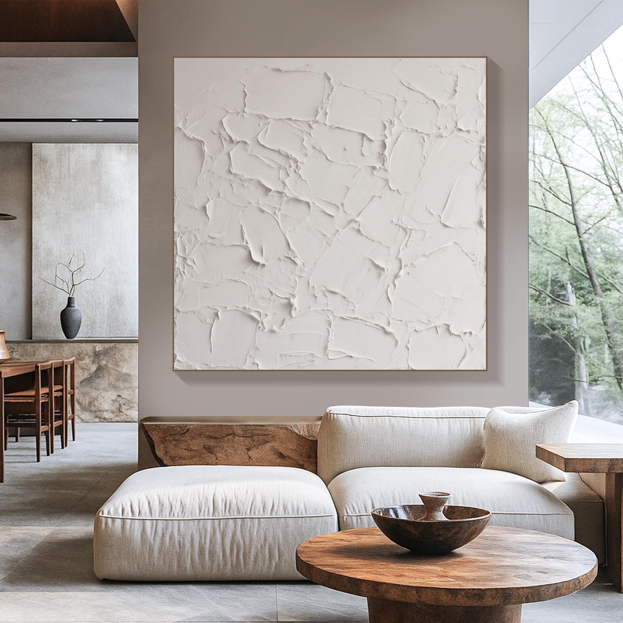 Original White Textured Abstract Oil Painting | Thick Palette Knife Canvas Art | Minimal Neutral Wall Decor for Modern Organic Interiors