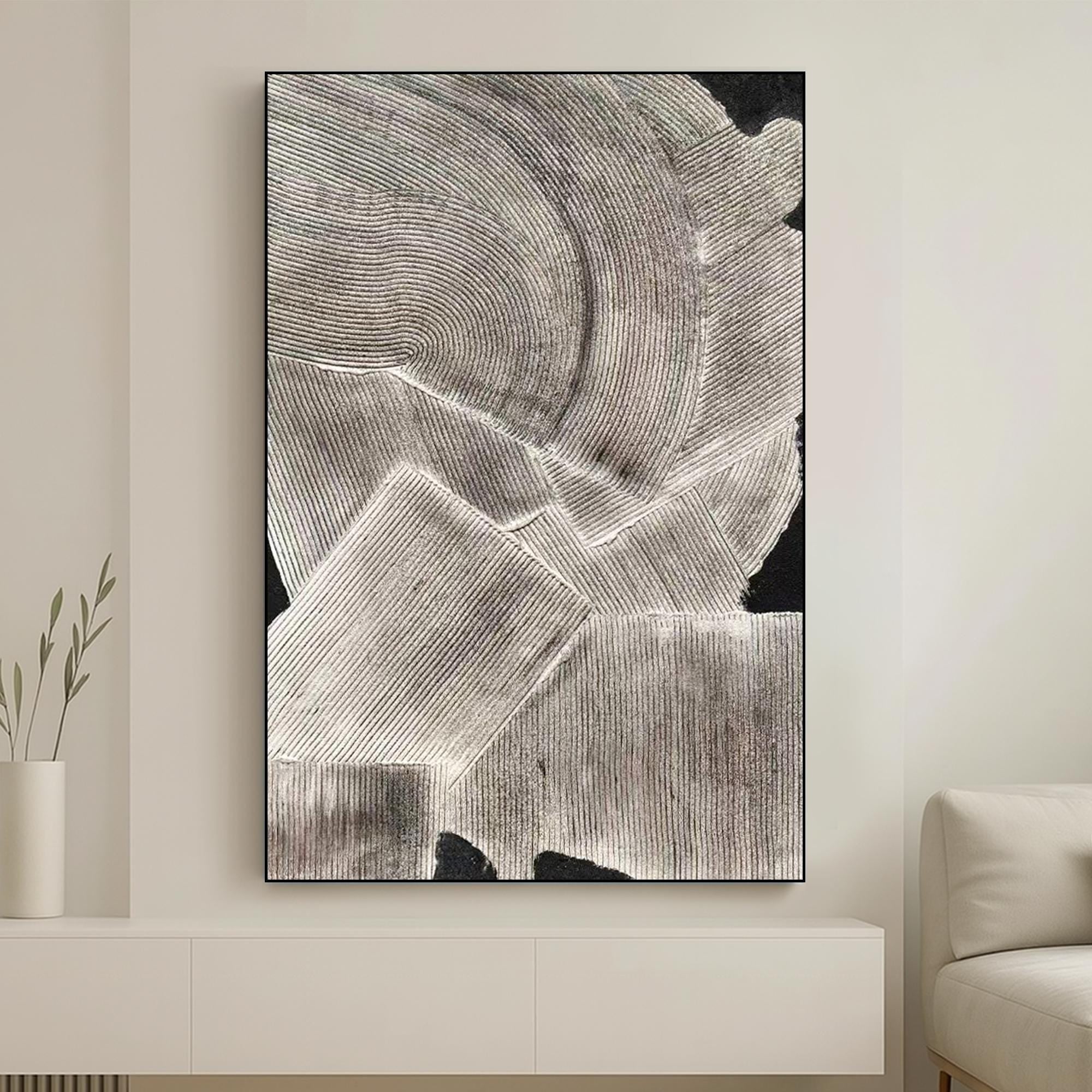 Textured Neutral Abstract Oil Painting on Canvas | Hand Painted Large Wall Art | Minimalist Black White Modern Artwork for Living Room Décor