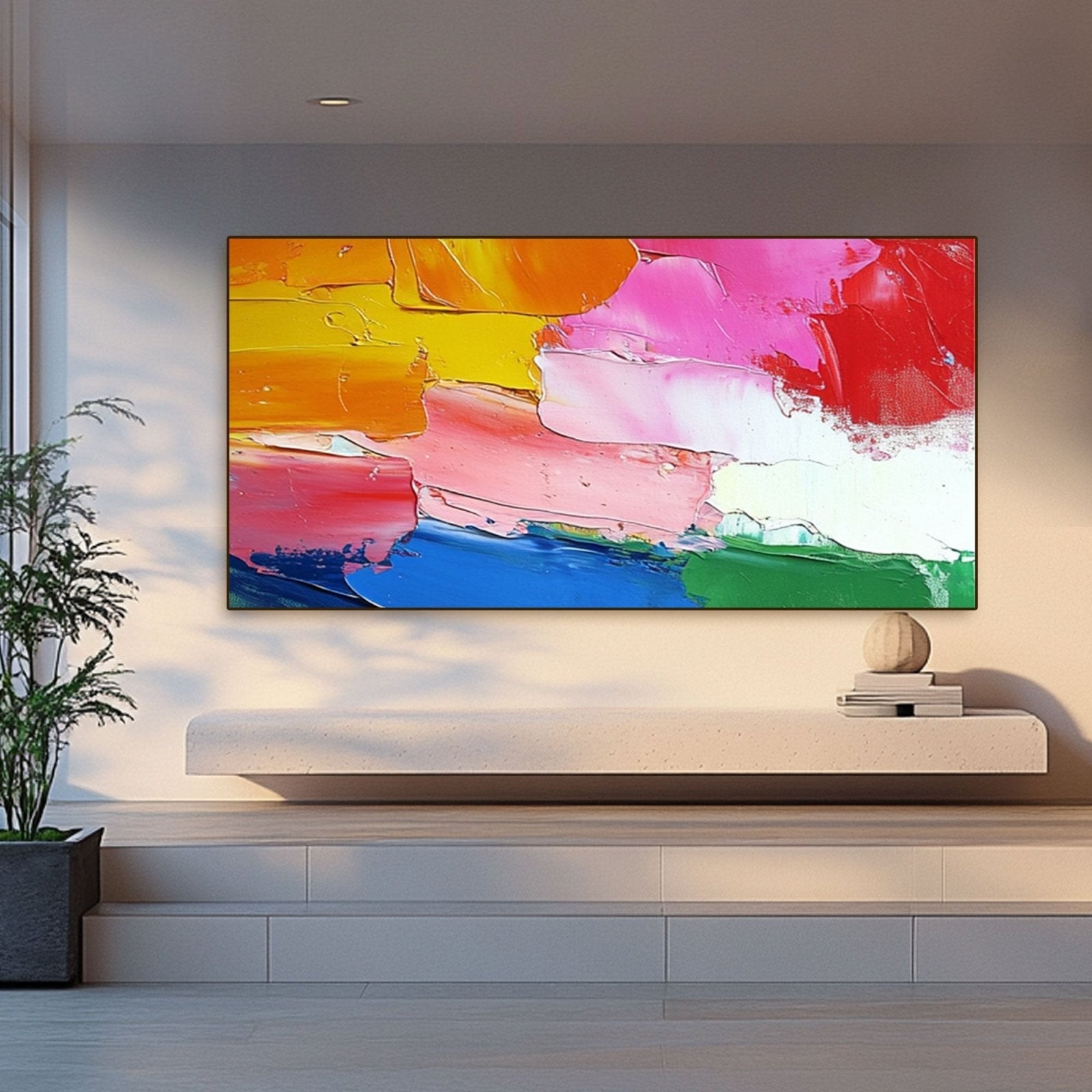 Abstract Colorful Painting "Coucher du Soleil Arc-en-Ciel"