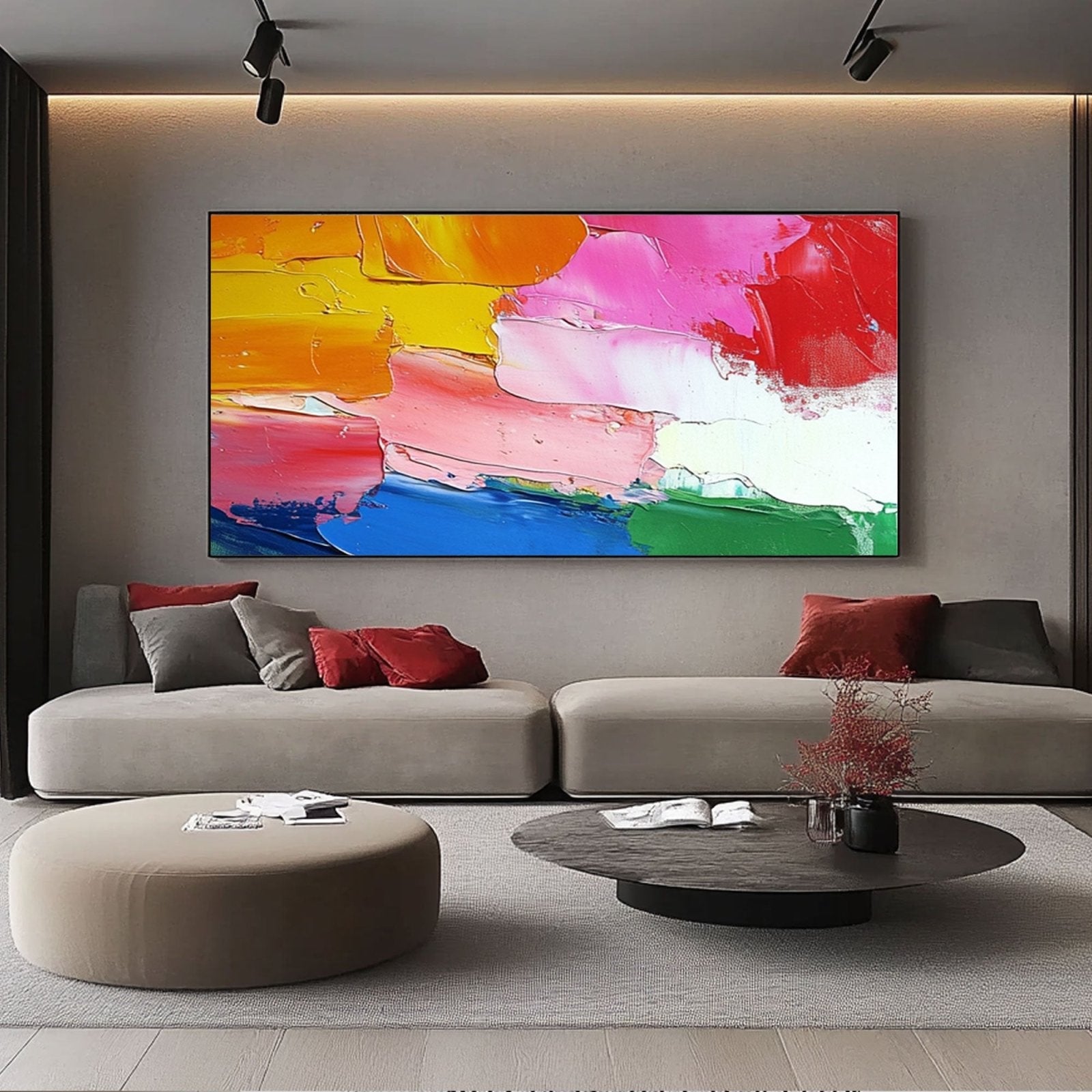Abstract Colorful Painting "Coucher du Soleil Arc-en-Ciel"