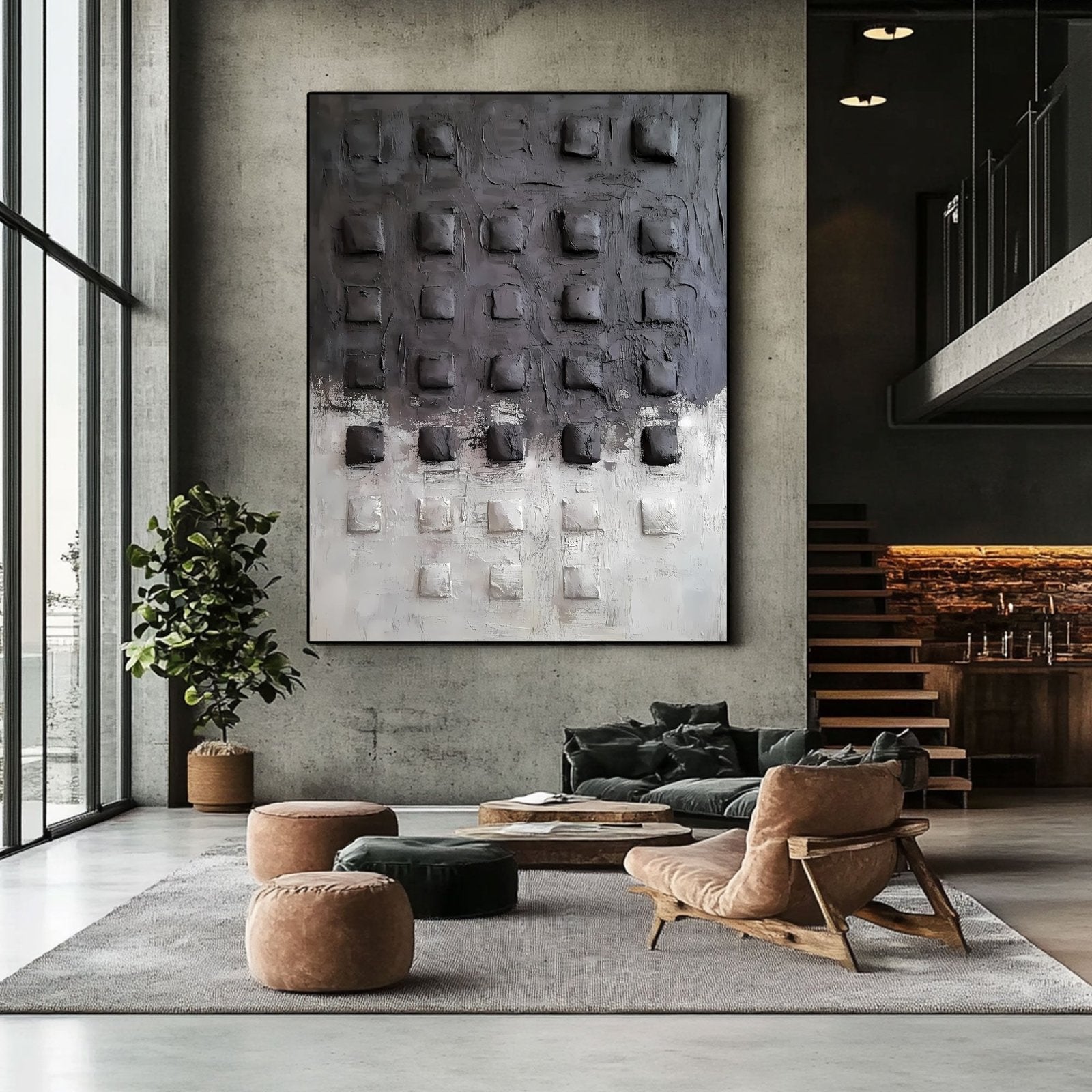 Abstract Painting "Cuadrados Grisáceos”