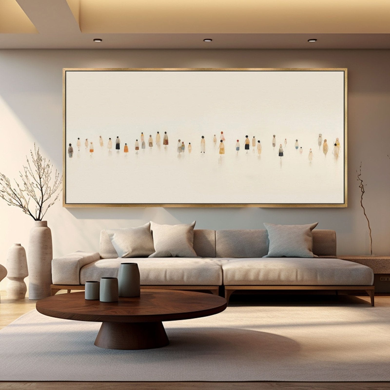 Abstract Painting "Silhouettes dans la Brume"