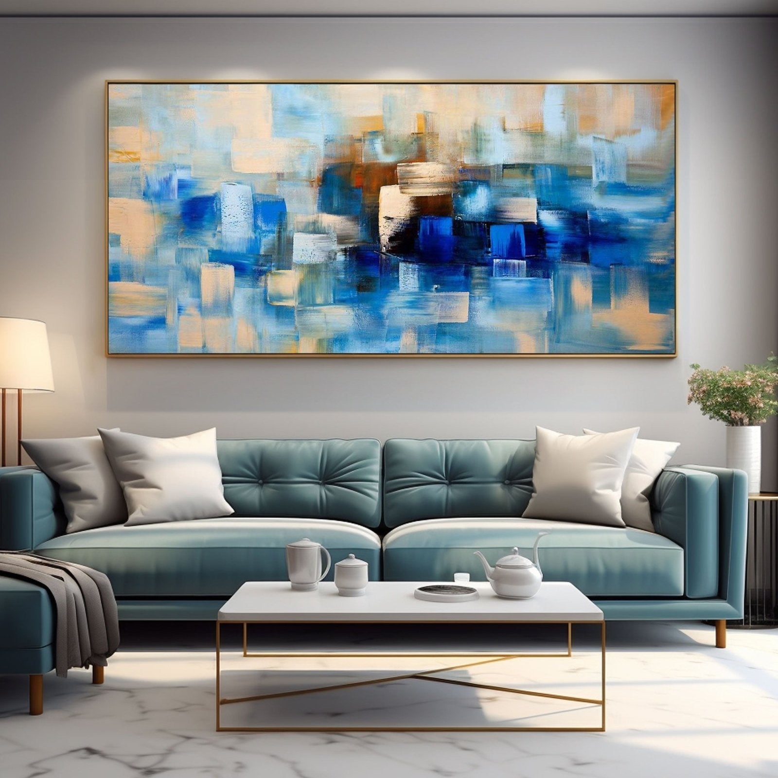 Abstract Plaster Wall Art  "Azure"
