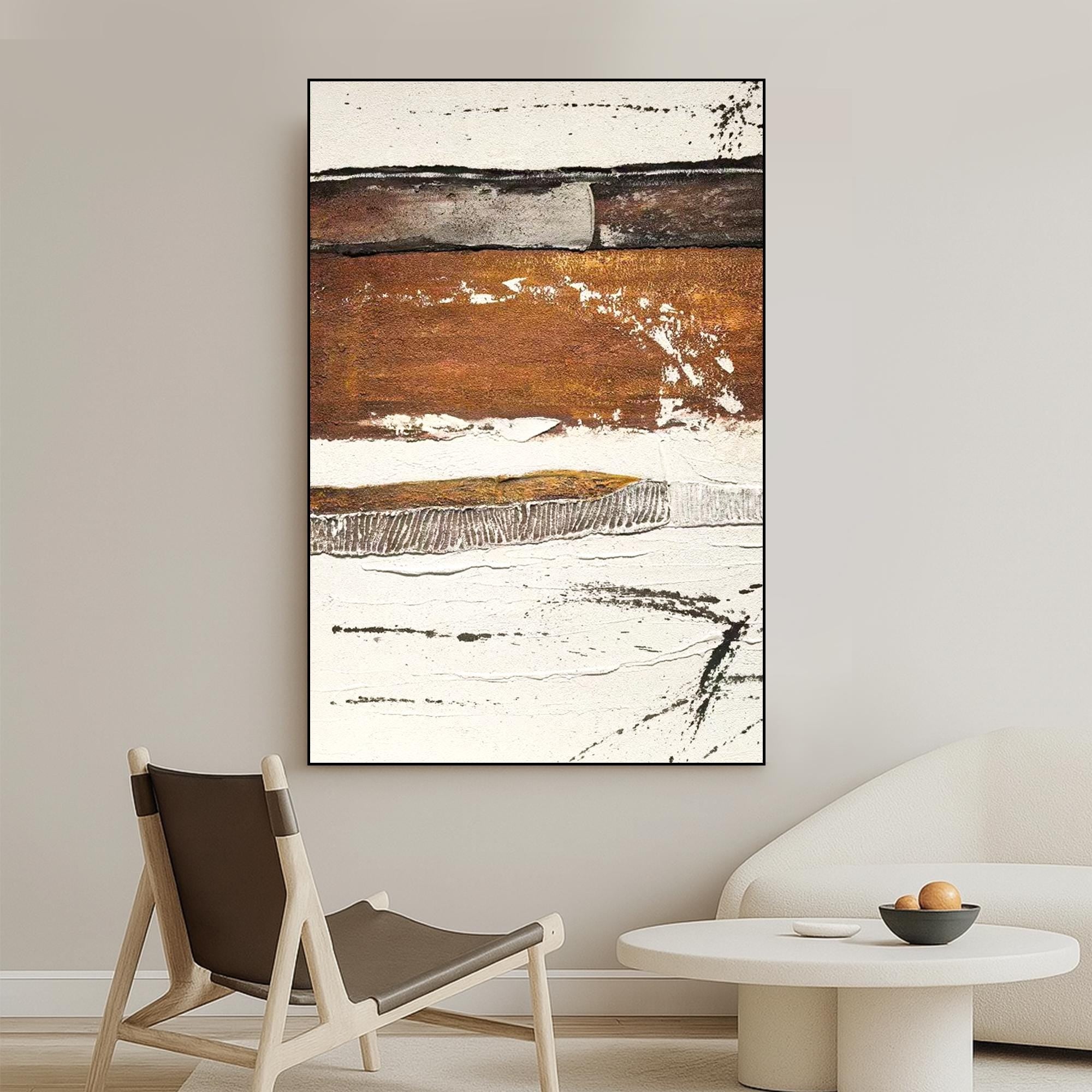 Modern Textured Abstract Wall Art Original Hand Painted Neutral Earth Tone Oil Painting for Dining Room Contemporary Minimal Decor