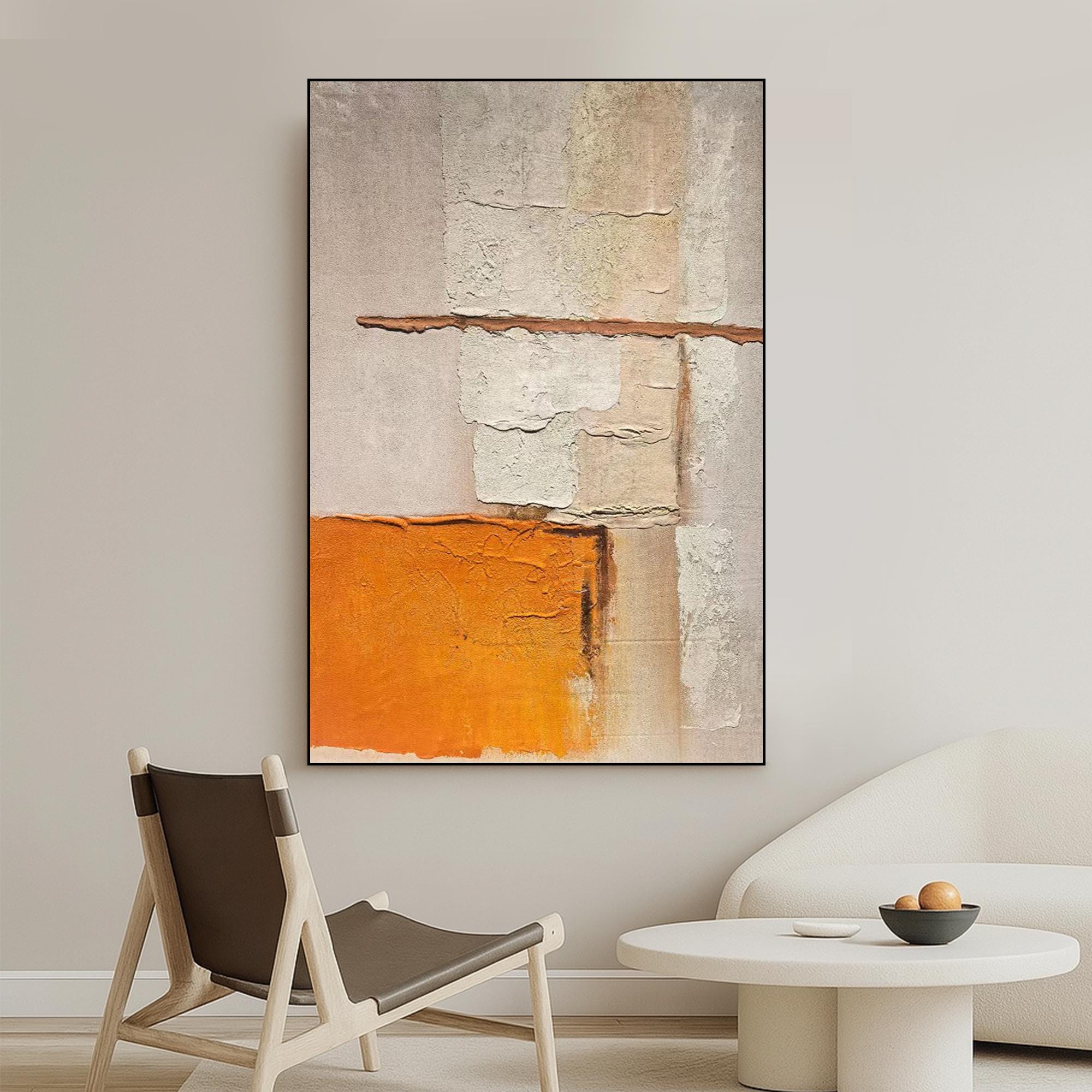 Textured Abstract Wall Art Original Oil Painting | Modern Neutral Orange Canvas Art | Minimalist Rough Texture Painting for Home Decor