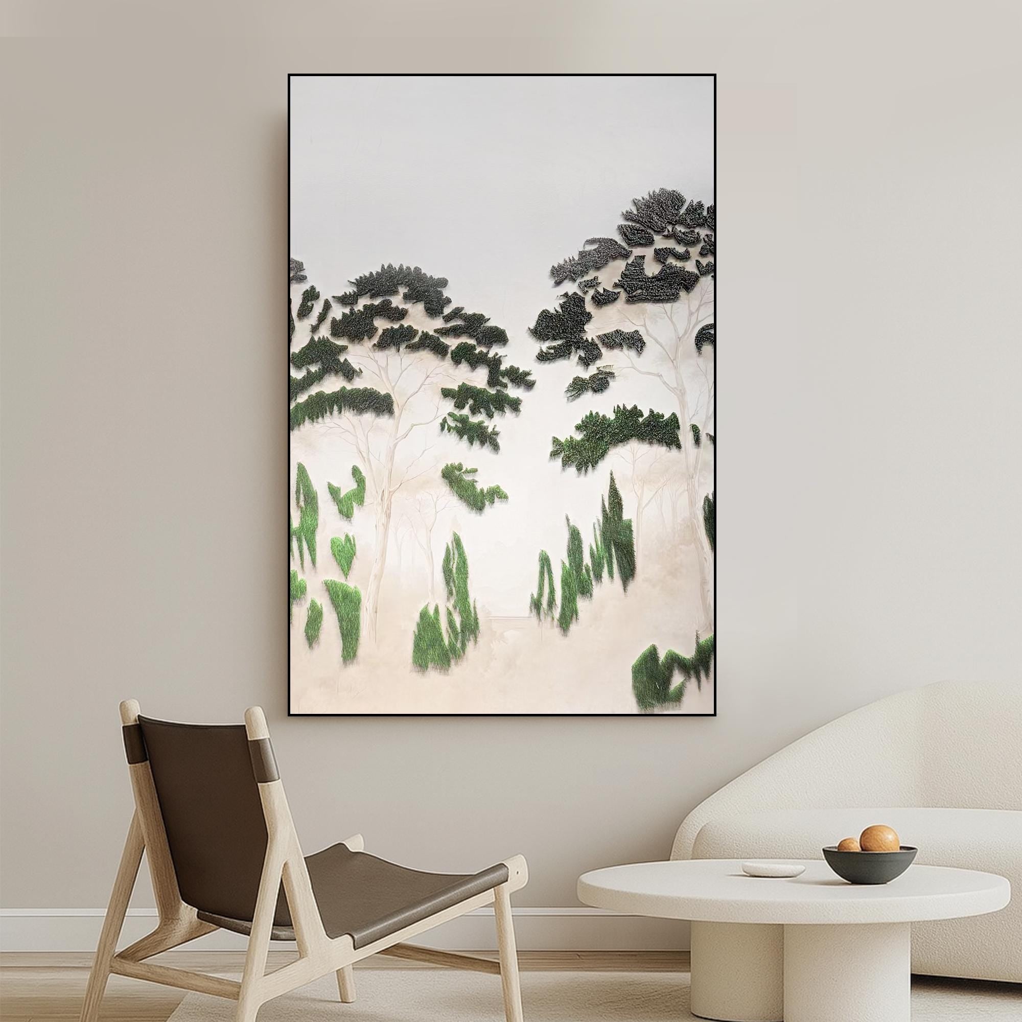 Minimalist Landscape Oil Painting on Canvas, Textured Tree Wall Art, Serene Hand-Painted Nature Decor for Modern Neutral Home