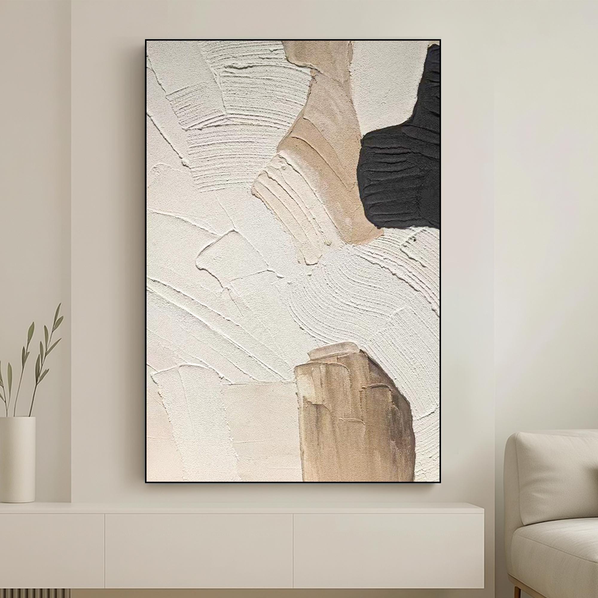 Beige and Black Abstract Painting on Canvas  Hand Painted Modern Neutral Wall Art  Minimal Earth Tone Artwork for Cozy Living Spaces