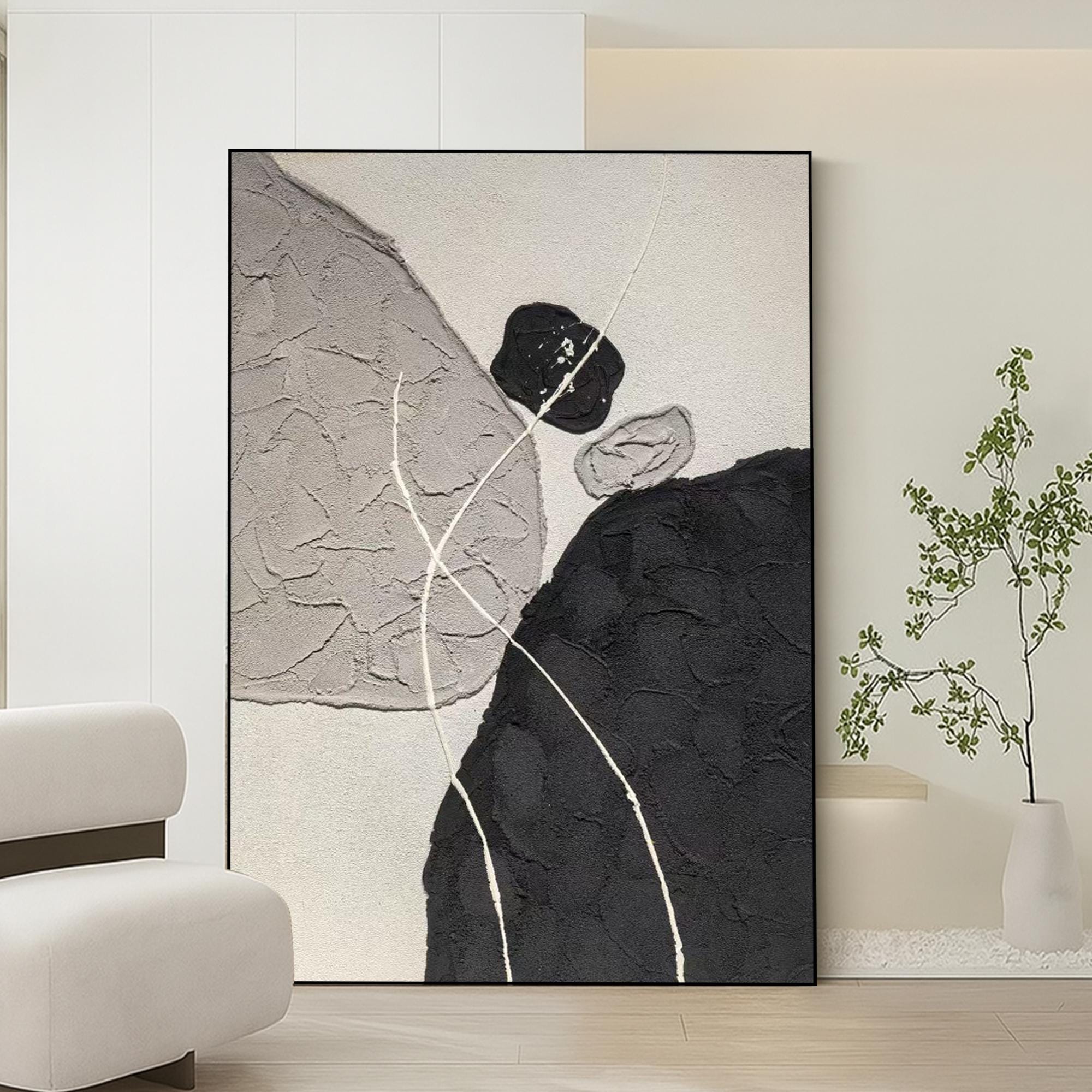 Minimalist Textured Neutral Abstract Oil Painting on Canvas | Modern Gray and Black Wall Art for Bedroom or Office | Handmade Original Decor