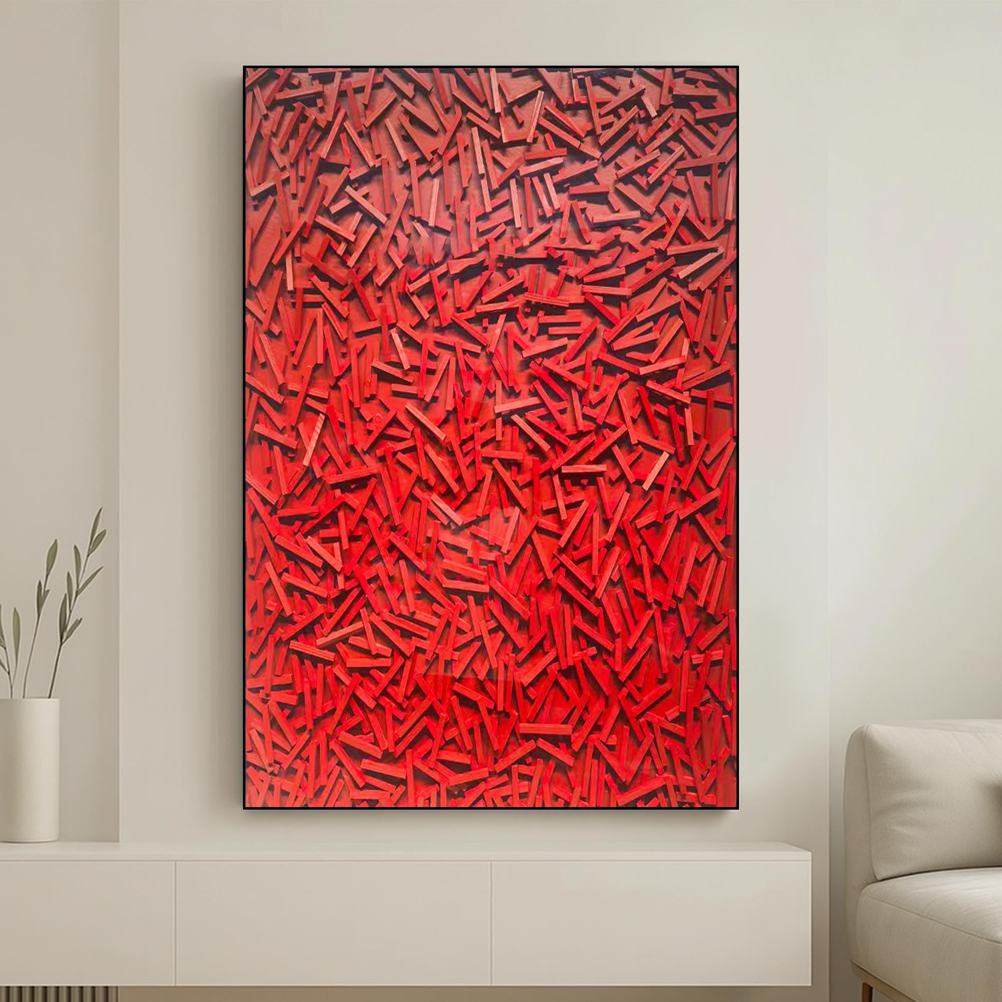 Original Red Abstract Textured Oil Painting on Canvas | Modern Geometric Wall Art for Living Room Decor | Bold Handmade Statement Artwork