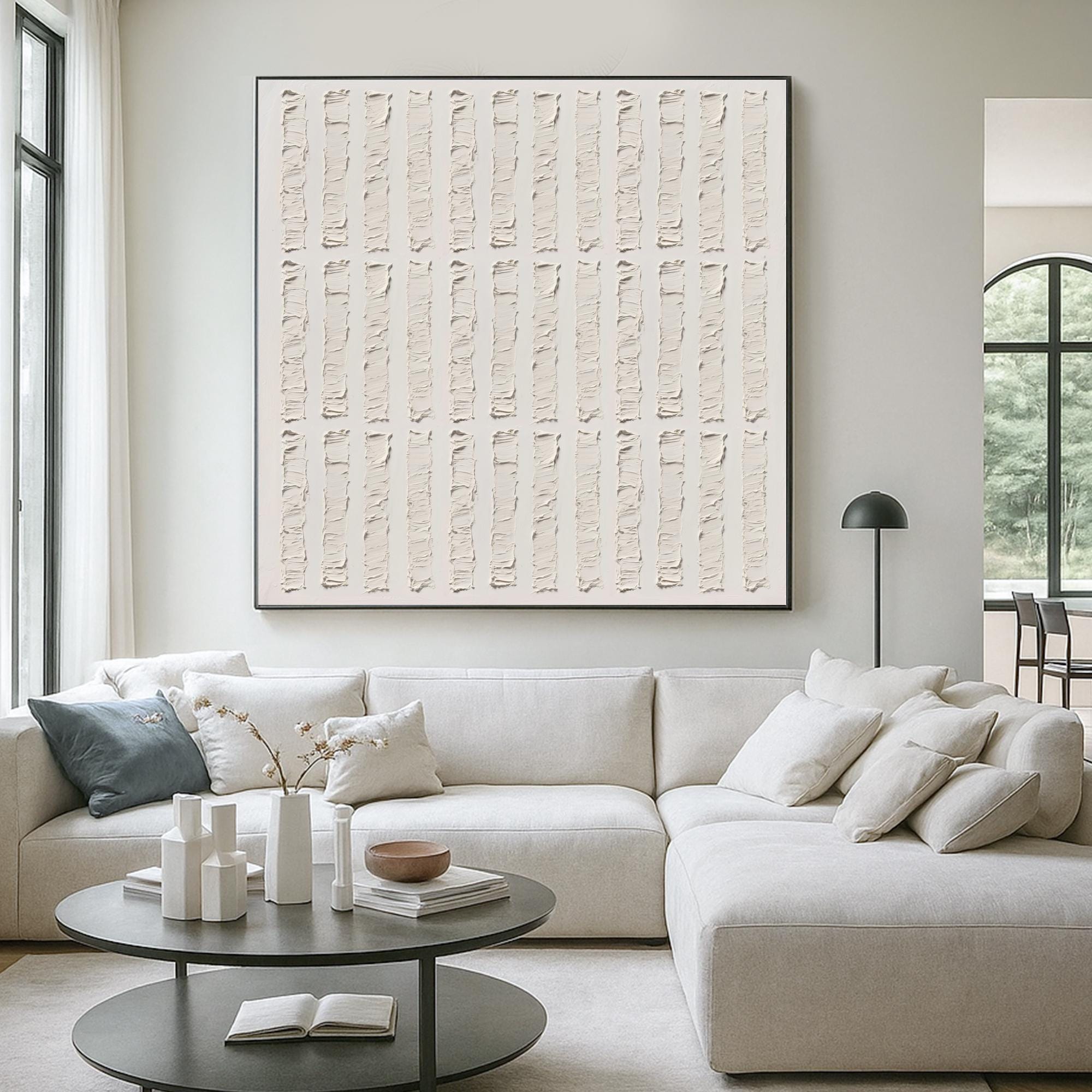 Vertical Line Textured Wall Art Neutral Minimalist Abstract Canvas Painting, Handmade Modern Relief Artwork for Japandi or Earthy Decor
