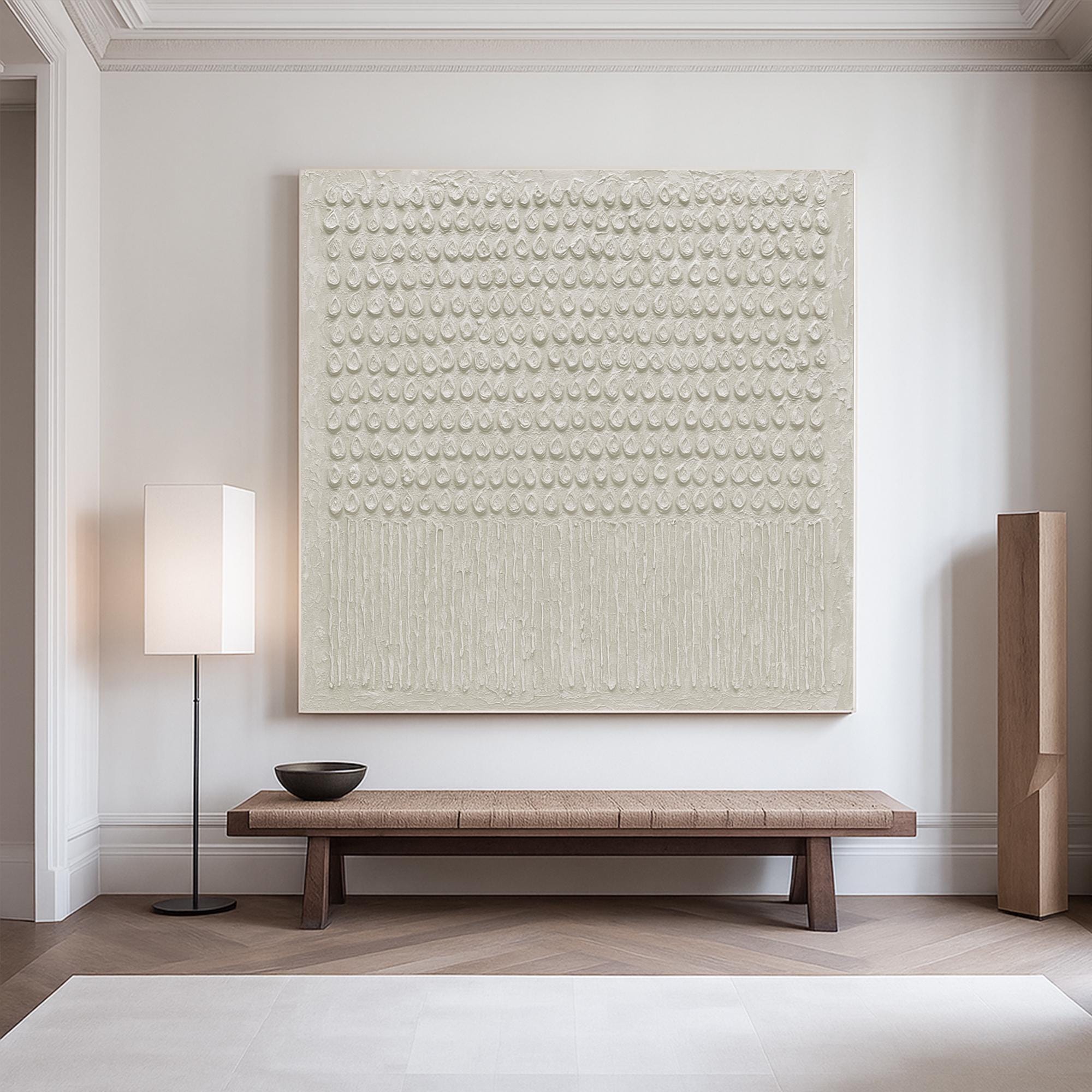 Minimalist Neutral Drop Shape Texture Art Handmade Beige Abstract Canvas Painting, Organic 3D Wall Art for Japandi or Calm Modern Decor