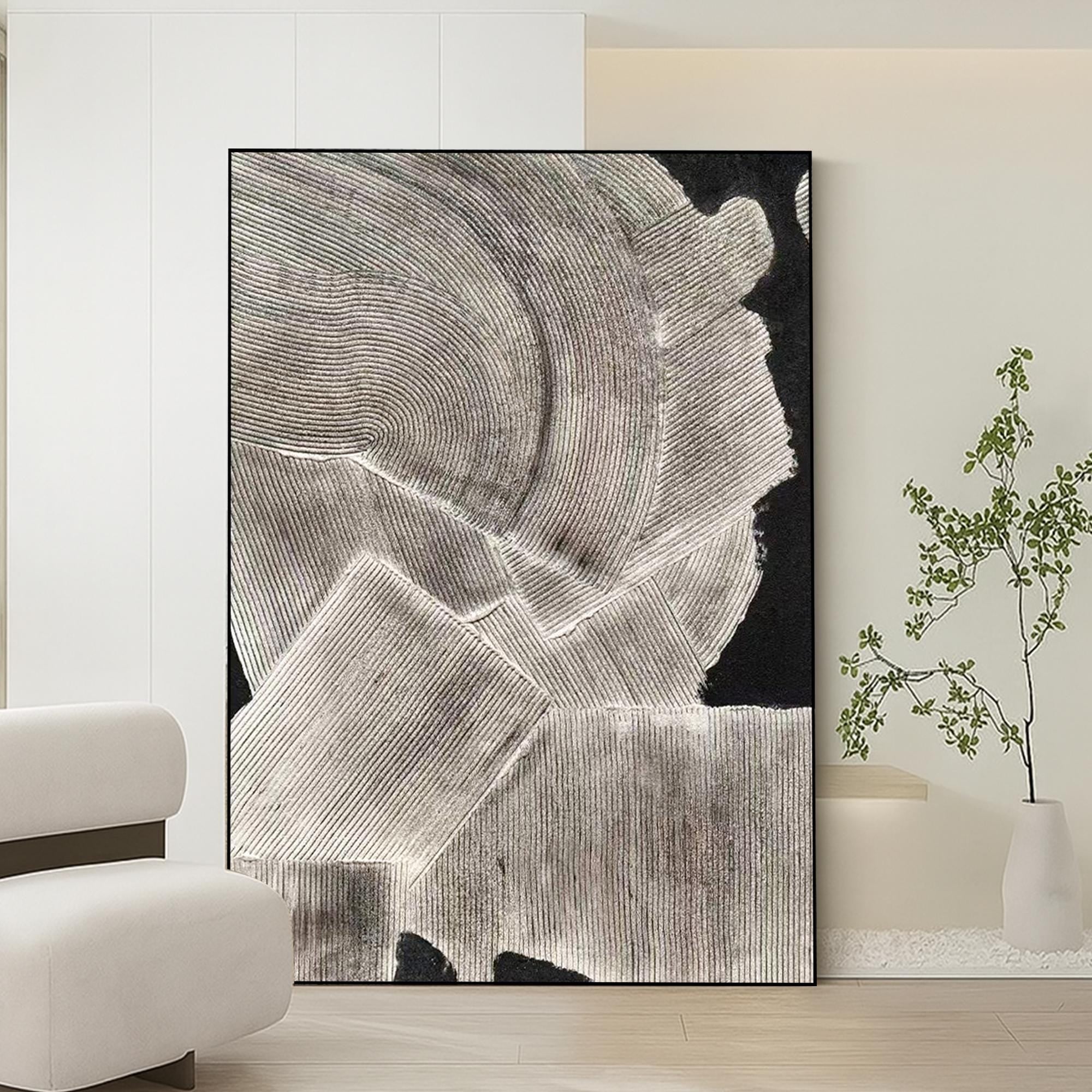 Textured Neutral Abstract Oil Painting on Canvas | Hand Painted Large Wall Art | Minimalist Black White Modern Artwork for Living Room Décor