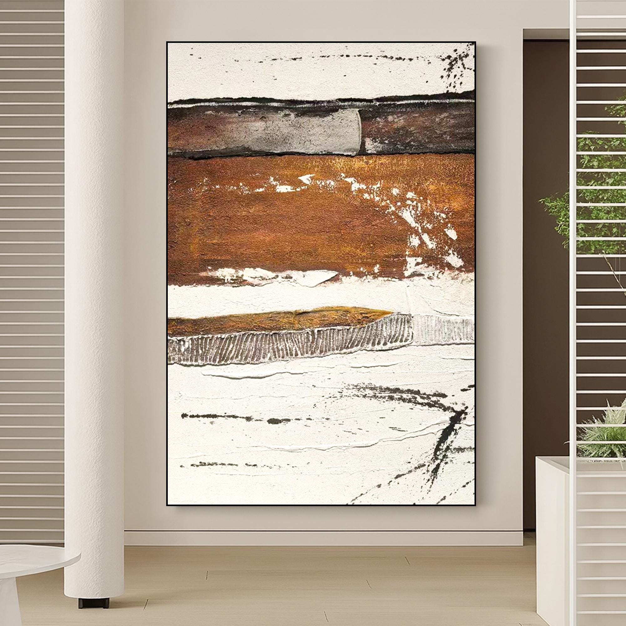 Modern Textured Abstract Wall Art Original Hand Painted Neutral Earth Tone Oil Painting for Dining Room Contemporary Minimal Decor