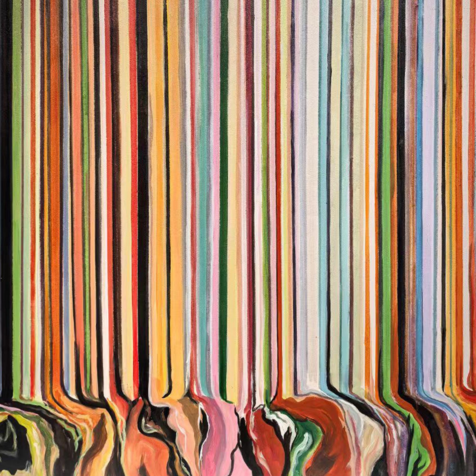 Colorful Drip Line Abstract Painting on Canvas, Vertical Rainbow Stripes Modern Wall Art, Bold Hand Painted Original Contemporary Artwork
