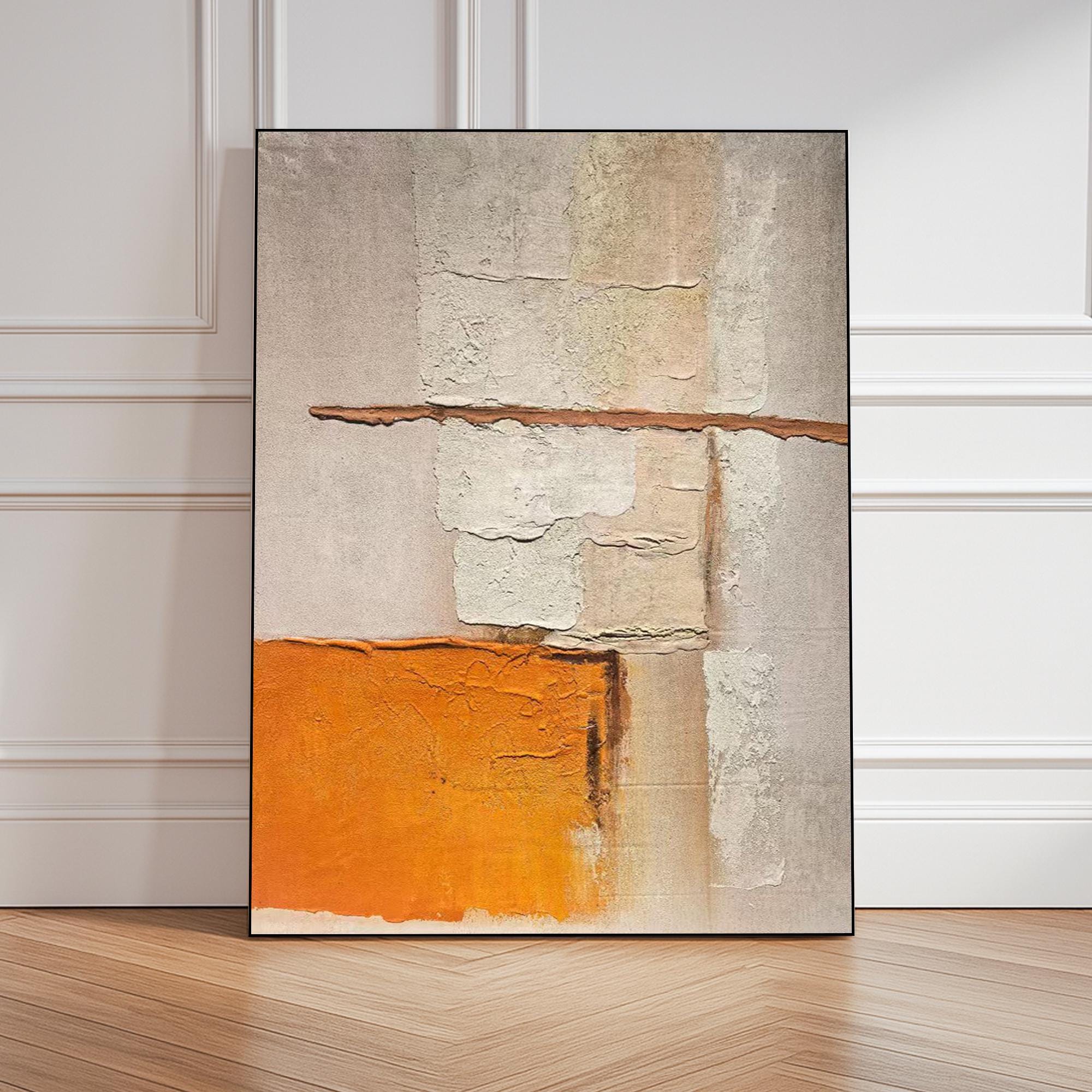 Textured Abstract Wall Art Original Oil Painting | Modern Neutral Orange Canvas Art | Minimalist Rough Texture Painting for Home Decor