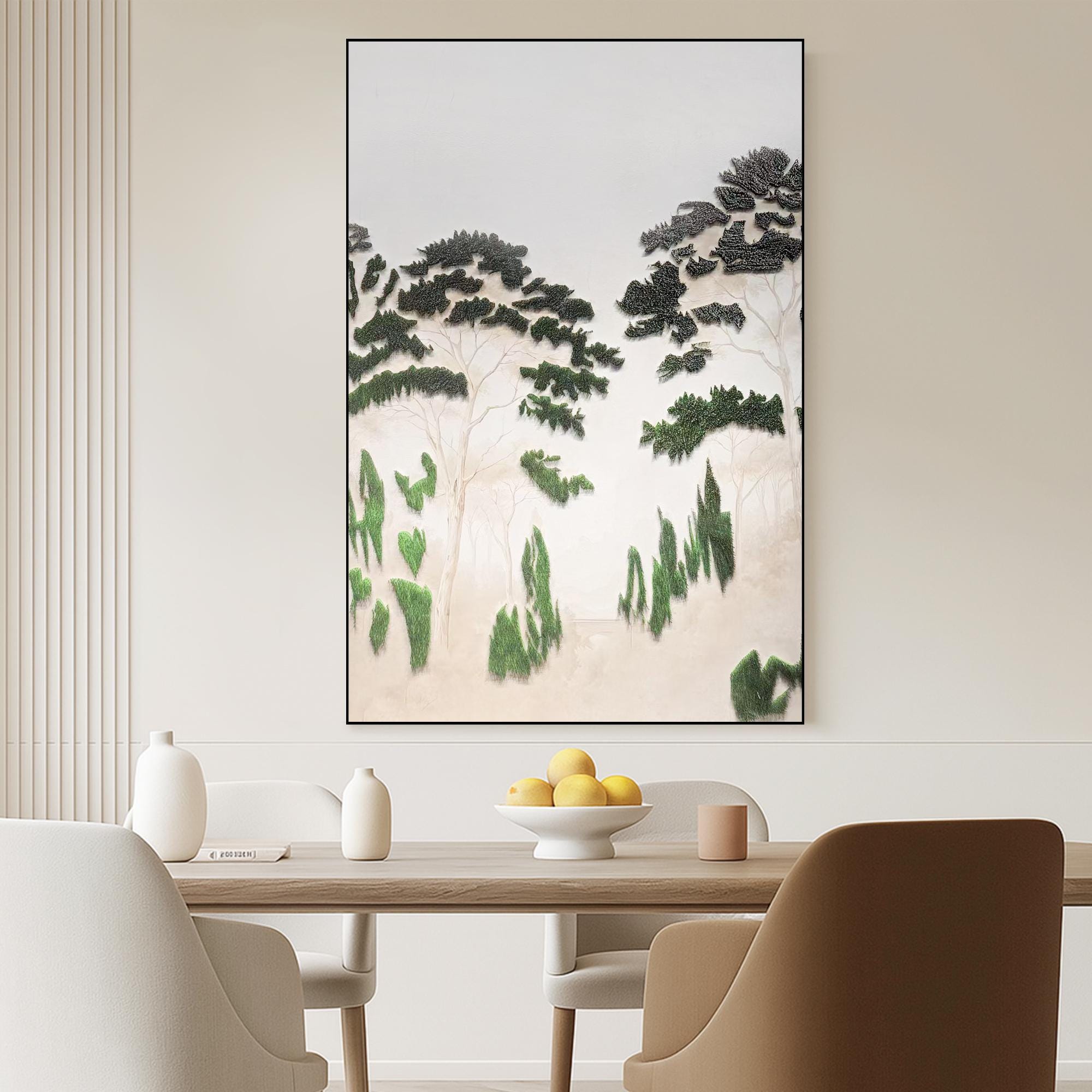 Minimalist Landscape Oil Painting on Canvas, Textured Tree Wall Art, Serene Hand-Painted Nature Decor for Modern Neutral Home