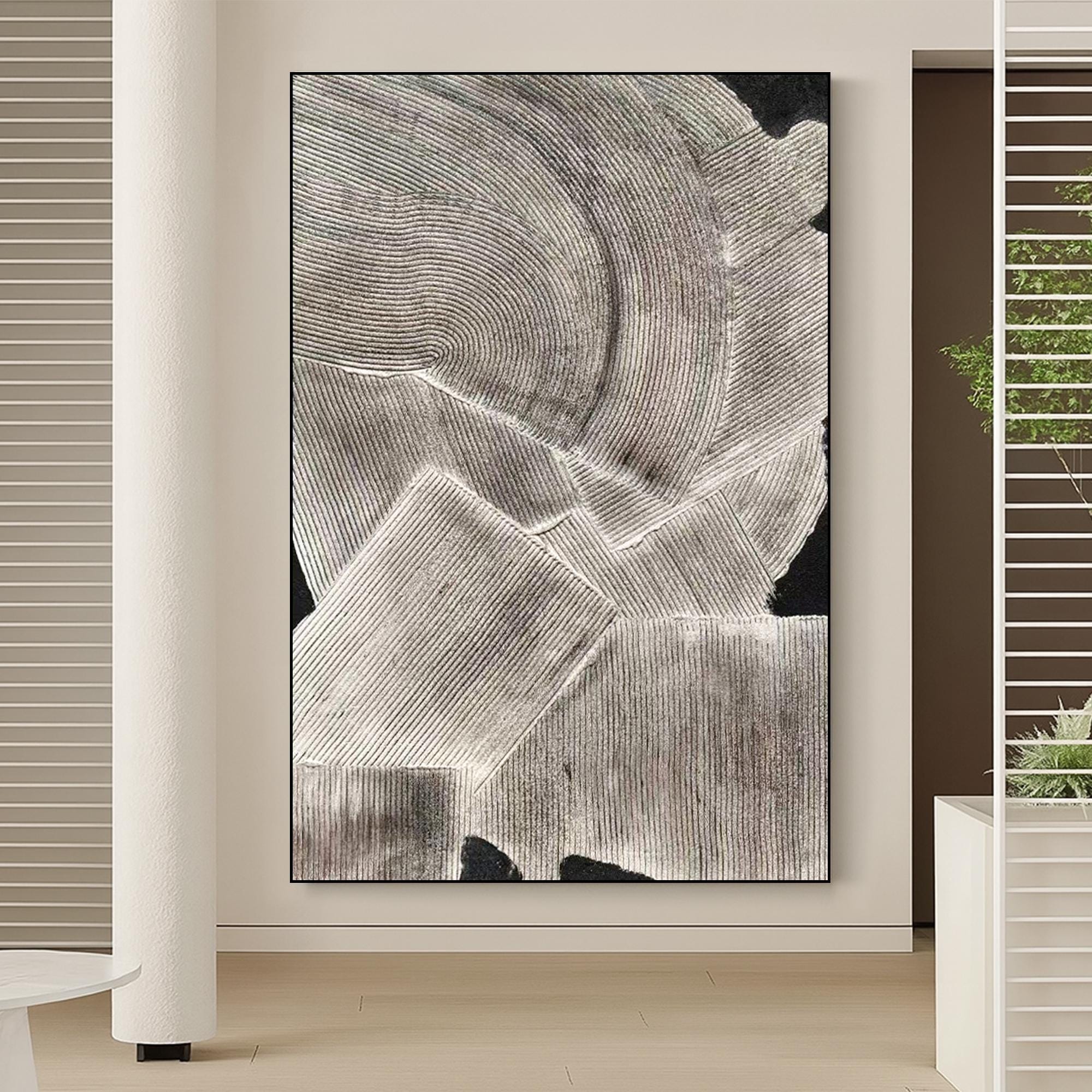 Textured Neutral Abstract Oil Painting on Canvas | Hand Painted Large Wall Art | Minimalist Black White Modern Artwork for Living Room Décor