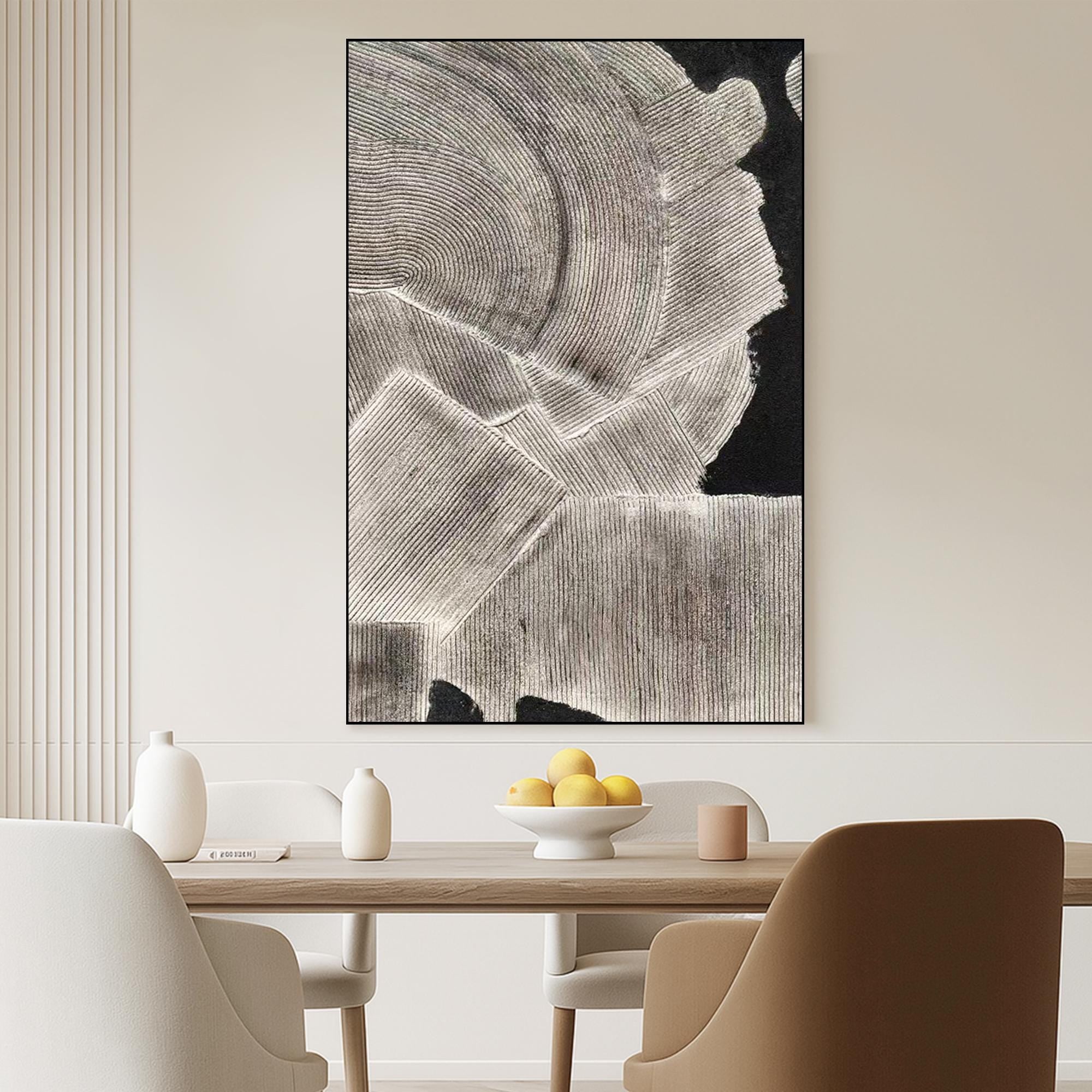 Textured Neutral Abstract Oil Painting on Canvas | Hand Painted Large Wall Art | Minimalist Black White Modern Artwork for Living Room Décor