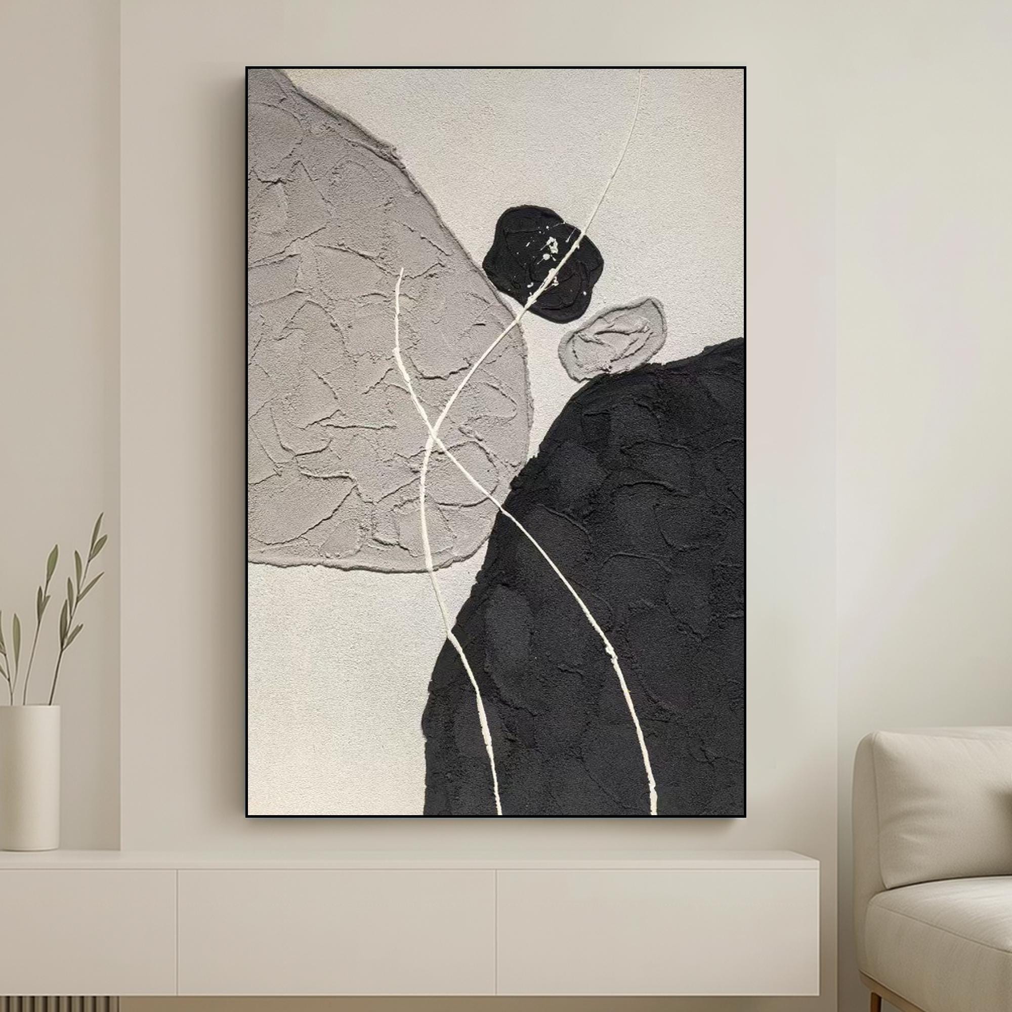 Minimalist Textured Neutral Abstract Oil Painting on Canvas | Modern Gray and Black Wall Art for Bedroom or Office | Handmade Original Decor