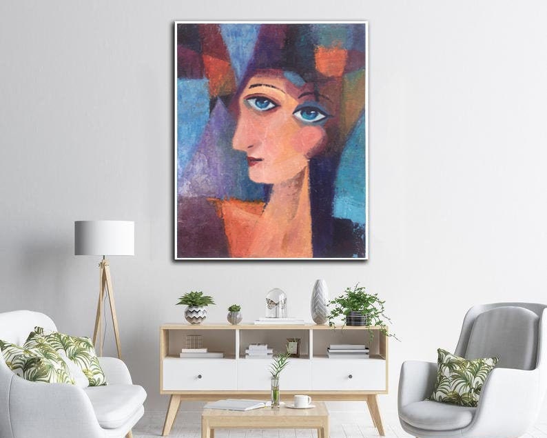 Original Abstract Woman Paintings On Canvas Female Face Art Palette Knife Painting Figurative Artwork Surreal Painting for Living Room Decor