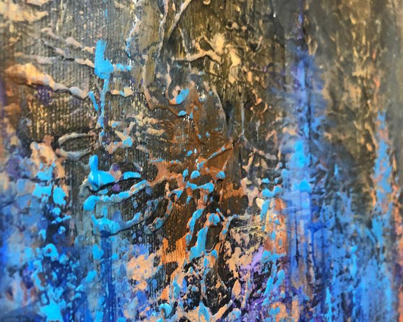Large Abstract Paintong Original Fine Art on Canvas Gold Abstract Painting Blue Wall Art Original Acrylic Art Work for Living Room