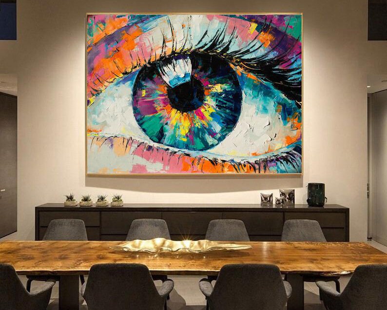 Oversize Framed Wall Art Eye Painting Colorful Painting Abstract Acrylic Painting Modern Painting On Canvas Living Room Wall Art Framed