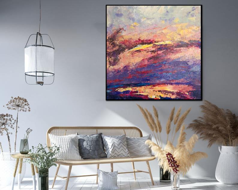 Abstract Sunset Painting Landscape Abstract Textured Wall Art Impressionist Landscape Colorful Natural Beauty Living Room Decor