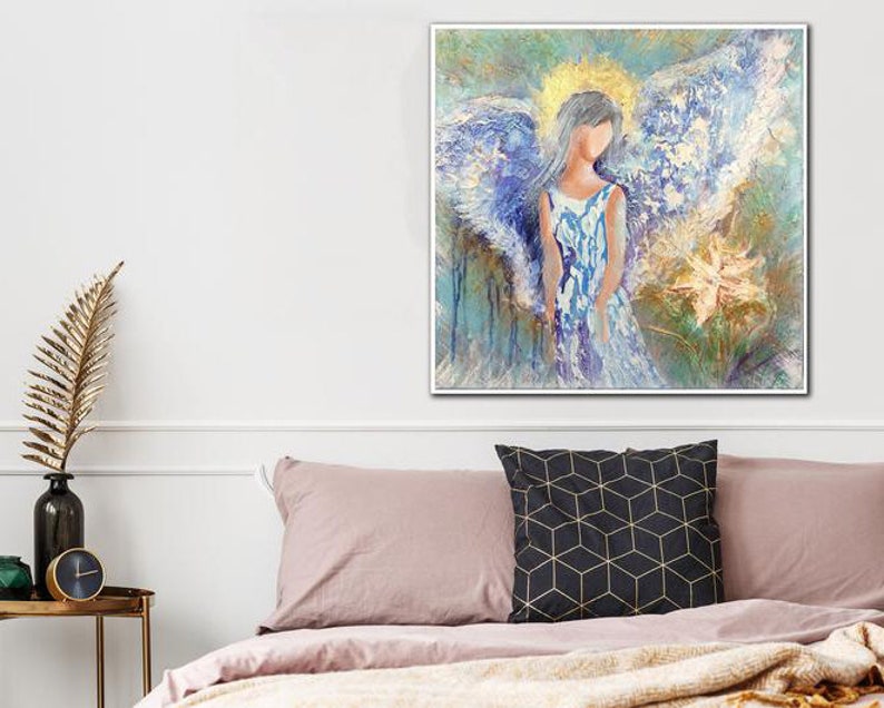 Large Acrylic Angel Paintings On Canvas Creative Home Decor Modern Textured Fine Art Handmade Oil Painting for Indie Room Wall Decor