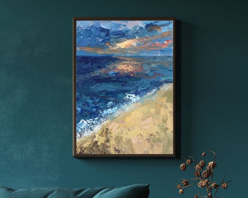 Original Ocean Oil Painting Abstract Sea Wall Hanging Artwork Modern Acrylic Wall Art Decor for Living Room