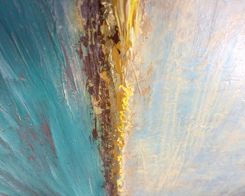 Abstract Seascape Painting Ocean Horizon Wall Art Coastal Home Decor Blue and Gold Painting Ocean-Inspired Art Calm and Peaceful Canvas