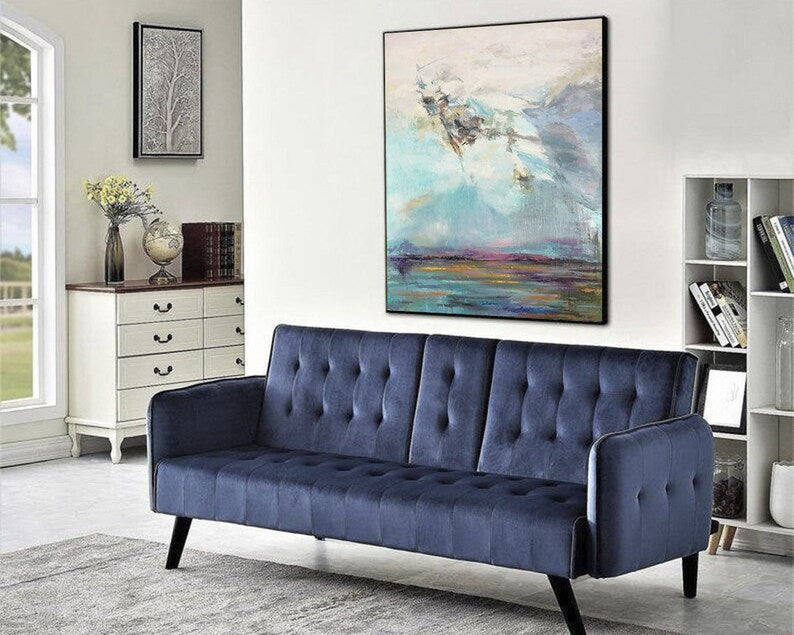 Large Original Landscape Painting On Canvas Abstract Modern Art Textured Oil Painting Blue Acrylic Painting for Living Room Wall Decor