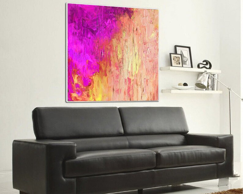Pink and Orange Abstract Painting Bright Wall Art Original Abstract Painting Living Room Decor Housewarming Gift Large Wall Art