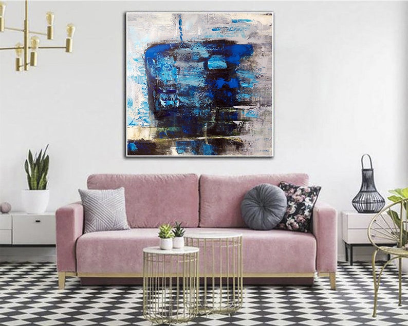 Vibrant Blue Abstract Textured Painting - Modern Expressionist Wall Art - Handmade Original Artwork
