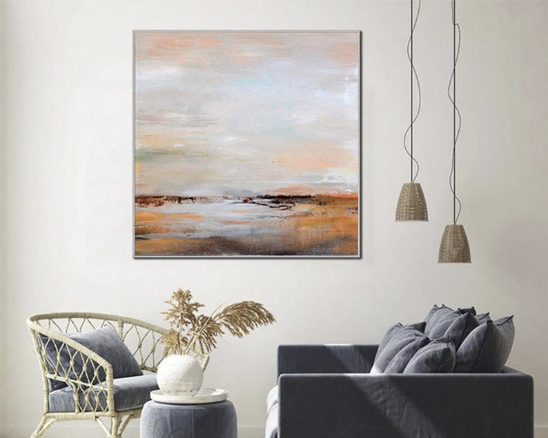 Abstract Wall Art, Large Original Oil Paintings, Hand Painted Landscape Painting Framed Original Abstract Painting On Canvas Office Painting