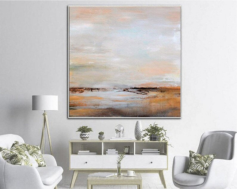 Abstract Wall Art, Large Original Oil Paintings, Hand Painted Landscape Painting Framed Original Abstract Painting On Canvas Office Painting