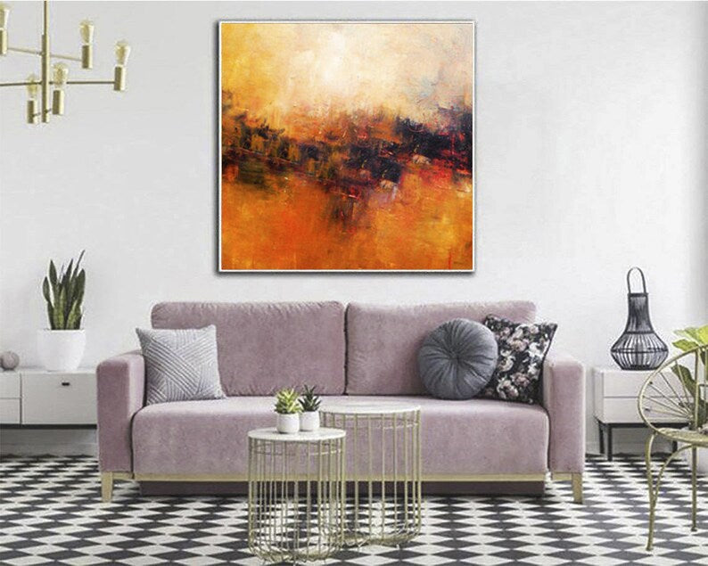 Large Painting Sunset Painting Bright Wall Art Custom Oil Painting Orange Artwork Living Room Decor Unique Fine Art Office Decor