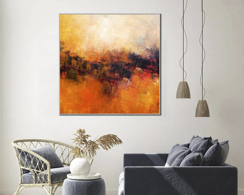 Large Painting Sunset Painting Bright Wall Art Custom Oil Painting Orange Artwork Living Room Decor Unique Fine Art Office Decor