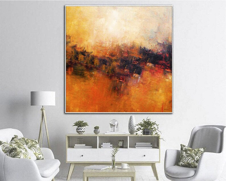 Large Painting Sunset Painting Bright Wall Art Custom Oil Painting Orange Artwork Living Room Decor Unique Fine Art Office Decor