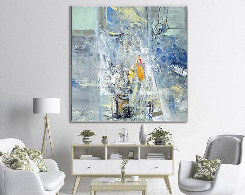 Abstract Art Paintings on Canvas Textured Wall Art Blue Painting Expressionist Painting Modern Wall Art Framed Art Bedroom Wall Art