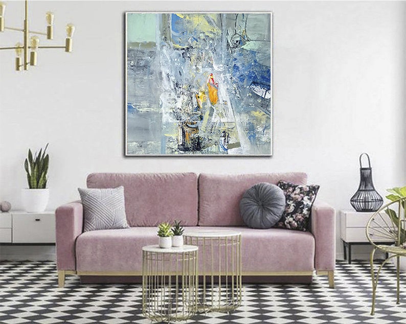 Abstract Art Paintings on Canvas Textured Wall Art Blue Painting Expressionist Painting Modern Wall Art Framed Art Bedroom Wall Art