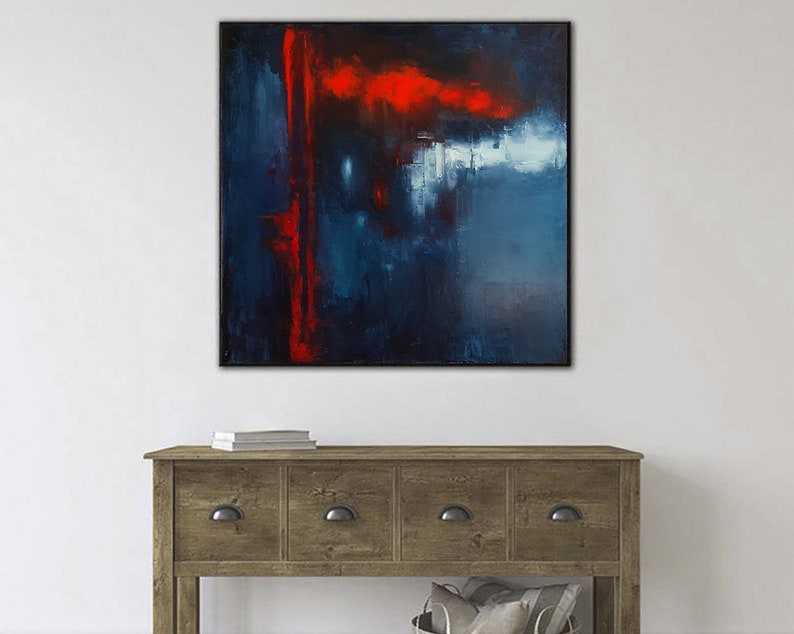 Large Abstract Blue Paintings On Canvas Original Blue Artwork Textured Oil Painting Expressionist Wall Art Handmade Painting For Living Room